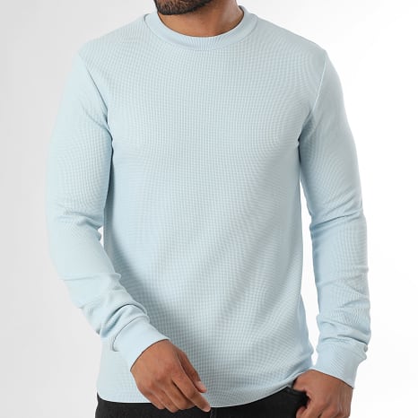 LBO - Sweat Col Rond Waffle 3926 Bleu Clair