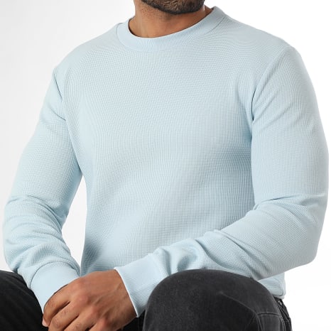 LBO - Sweat Col Rond Waffle 3926 Bleu Clair