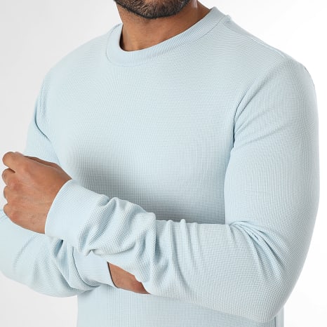 LBO - Sweat Col Rond Waffle 3926 Bleu Clair
