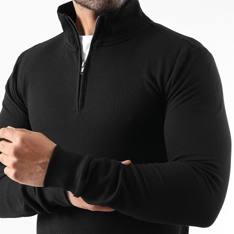 LBO - Sudadera Cuello Medio Cremallera Waffle 3932 Negro