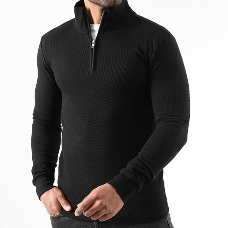 LBO - Sudadera Cuello Medio Cremallera Waffle 3932 Negro