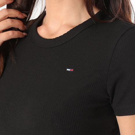 Tommy Jeans - Mujeres Bodycon Midi Tee Shirt Maxi Vestido 9721 Negro