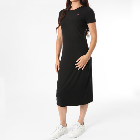 Tommy Jeans - Mujeres Bodycon Midi Tee Shirt Maxi Vestido 9721 Negro