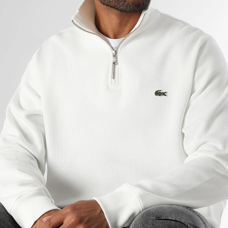 Lacoste - Sweat Col Zippé Logo Brodé Crocodile Blanc