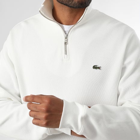 Lacoste - Sweat Col Zippé Logo Brodé Crocodile Blanc