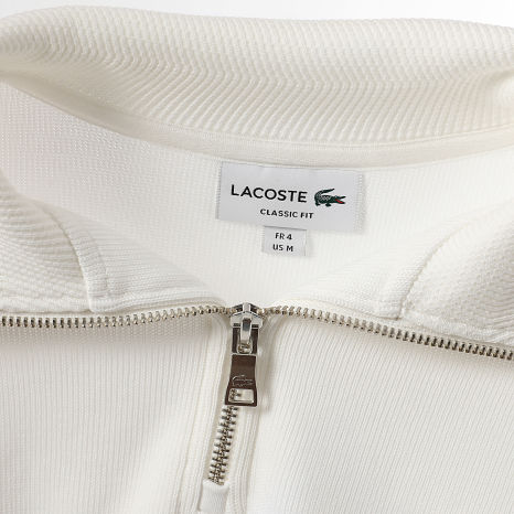 Lacoste - Sweat Col Zippé Logo Brodé Crocodile Blanc