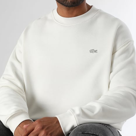 Lacoste - Crewneck Loose Fit Sweat Top Logo Cocodrilo Bordado Tono Sobre Tono Beige Claro