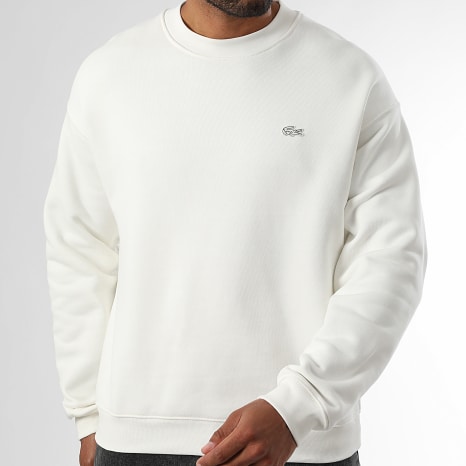 Lacoste - Crewneck Loose Fit Sweat Top Logo Cocodrilo Bordado Tono Sobre Tono Beige Claro