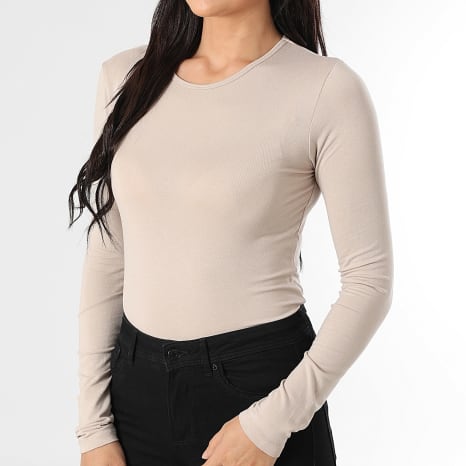 Only - Tee Shirt Manches Longues Femme Mila Beige Only - Tee Shirt Manches Longues Femme Mila Beige