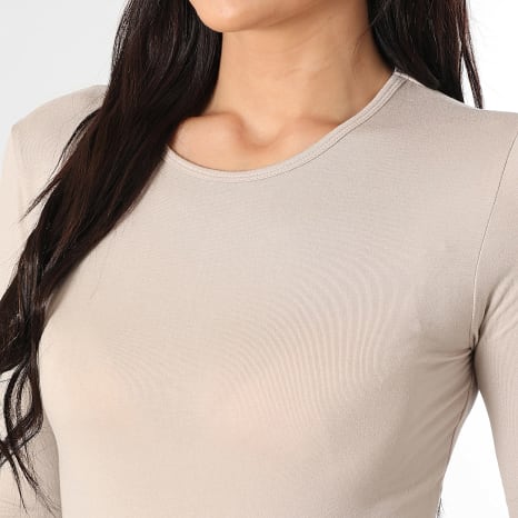 Only - Tee Shirt Manches Longues Femme Mila Beige Only - Tee Shirt Manches Longues Femme Mila Beige