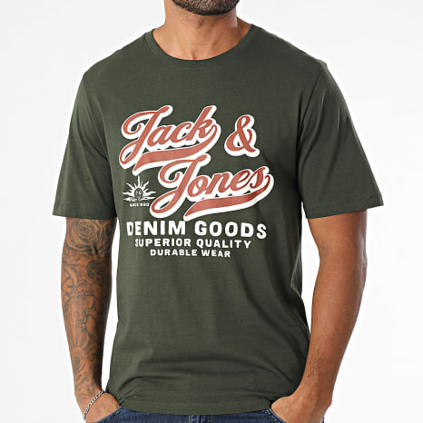 Jack And Jones - Pack De 5 Camisetas Con Logo Blanco Negro Verde Caqui Azul Marino Gris
