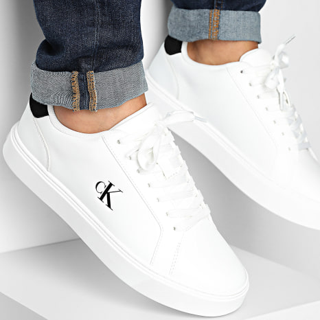 Calvin Klein - Zapatillas Classic Cupsole Laceup Piel 1435 Blanco Brillante Negro