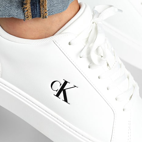 Calvin Klein - Zapatillas Classic Cupsole Laceup Piel 1435 Blanco Brillante Negro