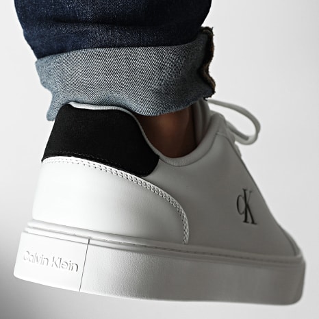 Calvin Klein - Zapatillas Classic Cupsole Laceup Piel 1435 Blanco Brillante Negro