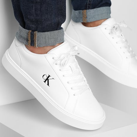 Calvin Klein - Zapatillas Classic Cupsole Laceup Piel 1435 Triple Blanco Brillante