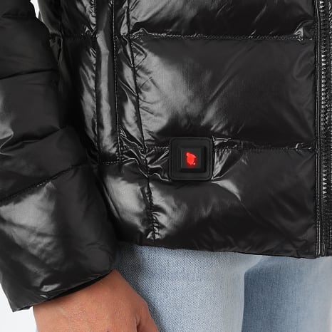 Comme Des Loups - Edredón con capucha de piel de abrigo negro Budapest para mujer