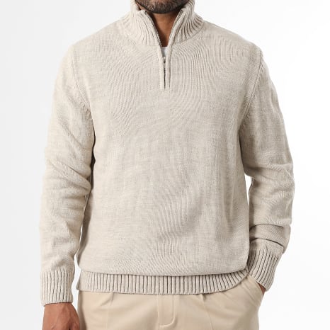 Classic Series - Sudadera con cuello semi zip de puntos medianos 0678 Beige