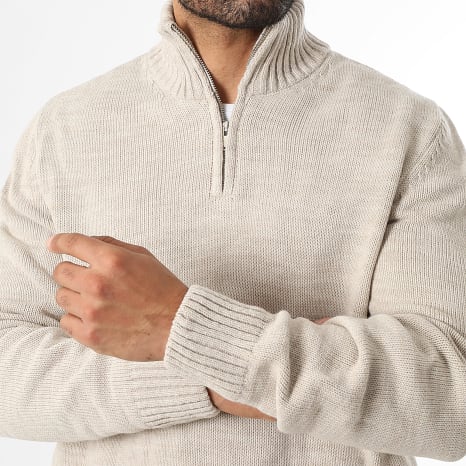 Classic Series - Sudadera con cuello semi zip de puntos medianos 0678 Beige
