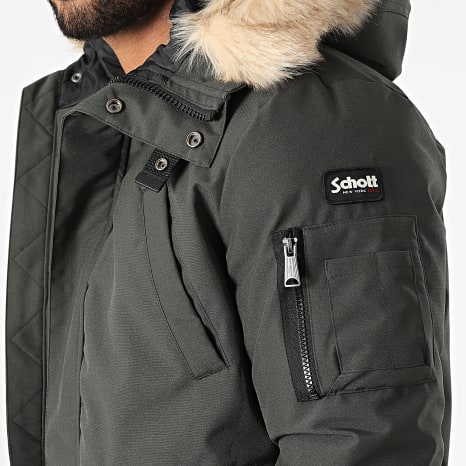 Schott NYC - Keyburn Parka con capucha de piel verde caqui