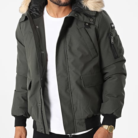 Schott NYC - Keyburn Parka con capucha de piel verde caqui