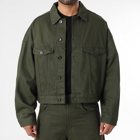 Classic Series - Conjunto de chaqueta vaquera holgada y vaqueros grandes 3971 verde caqui