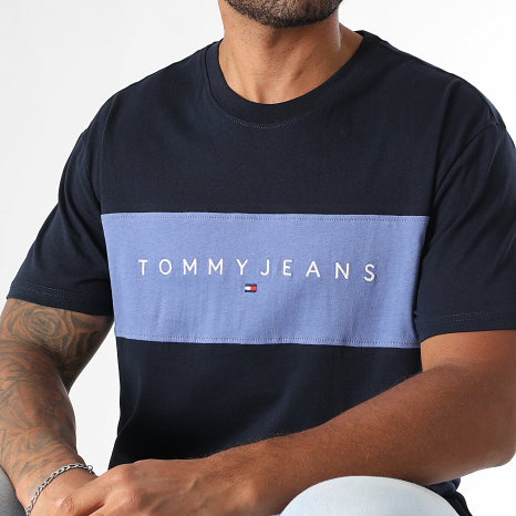Tommy Jeans - Tee Shirt Color Block Linear Logo 1933 Bleu Marine