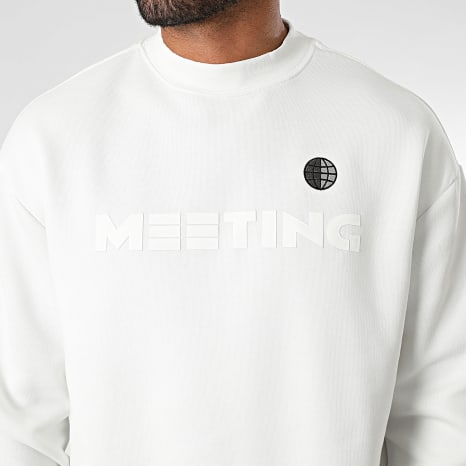 Uniplay - 565 Blanco Gris Sudadera oversize con cuello redondo