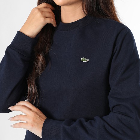 Lacoste - Sweat Crewneck Femme Logo Brodé Crocodile Bleu Marine