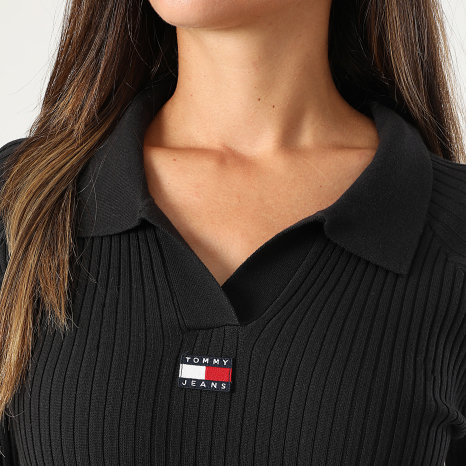 Tommy Jeans - Robe Polo Manches Longues Femme Collar Badge 2183 Noir