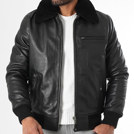 Schott NYC - Chaqueta con cuello de piel de oveja LC1380 Negro