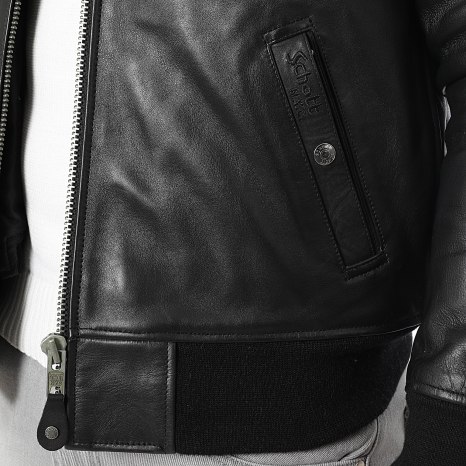 Schott NYC - Chaqueta con cuello de piel de oveja LC1380 Negro