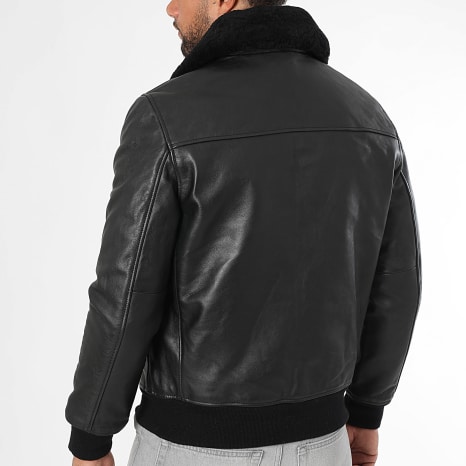 Schott NYC - Chaqueta con cuello de piel de oveja LC1380 Negro