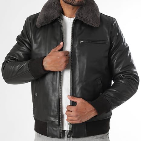 Schott NYC - Chaqueta Cuero Verdadero Cuello Oveja LC1380 Marrón Oscuro