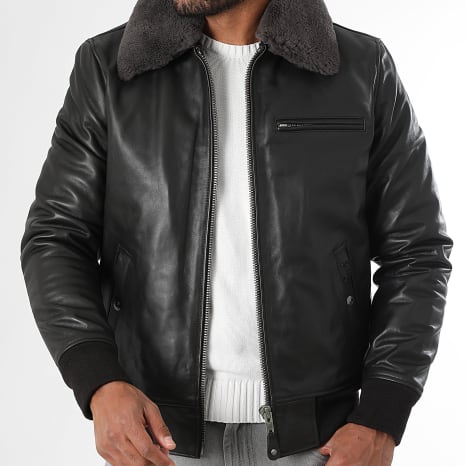 Schott NYC - Chaqueta Cuero Verdadero Cuello Oveja LC1380 Marrón Oscuro