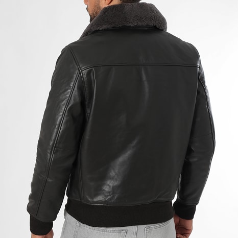 Schott NYC - Chaqueta Cuero Verdadero Cuello Oveja LC1380 Marrón Oscuro