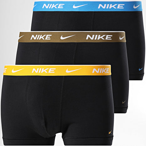 Nike - Lot De 3 Boxers KE1008 Noir Vert Kaki Bleu Clair Jaune