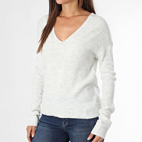 Only - Pull Col V Femme Elanora Beige Chiné