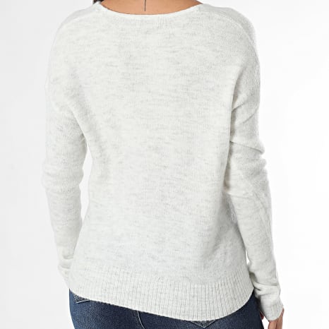 Only - Pull Col V Femme Elanora Beige Chiné