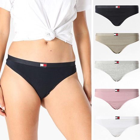Tommy Hilfiger - Set van 5 damesstrings Wit marine grijs gevlekt roze beige