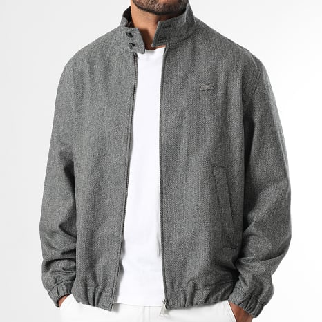 Lacoste - Tono Sobre Tono Cocodrilo Logotipo Bordado Cremallera Chaqueta Gris Heather