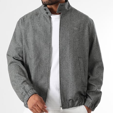 Lacoste - Tono Sobre Tono Cocodrilo Logotipo Bordado Cremallera Chaqueta Gris Heather