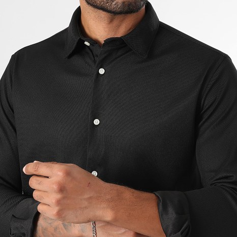 LBO - Lote de 2 camisas de manga larga de piqué elástico 0017 0002 Negro Verde Caqui