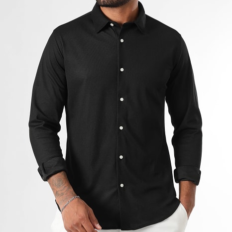 LBO - Lote de 2 camisas de manga larga de piqué elástico 0017 0002 Negro Verde Caqui