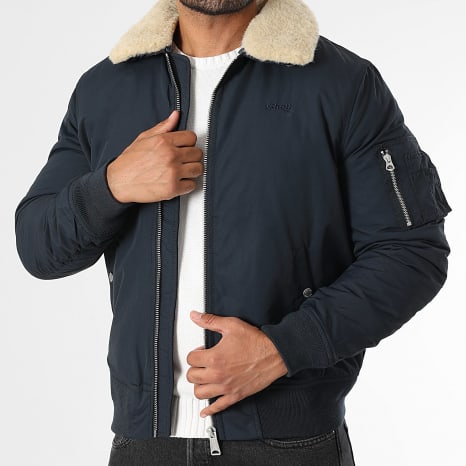 Schott NYC - Chaqueta bomber Airkraft 2 azul marino con cuello de piel