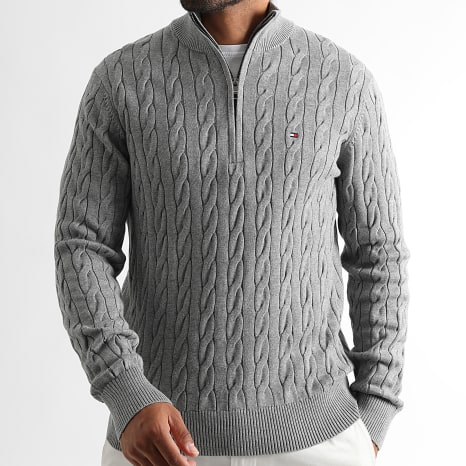 Tommy Hilfiger - Pull Classic Cable Zip 6532 Gris Chiné