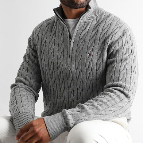 Tommy Hilfiger - Pull Classic Cable Zip 6532 Gris Chiné