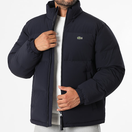 Lacoste - Doudoune Capuche Logo Brodé Crocodile Bleu Marine