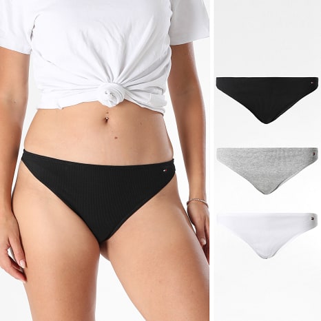 Tommy Hilfiger - Lote de 3 tangas para mujer 6129 Negro Gris Brezo Blanco