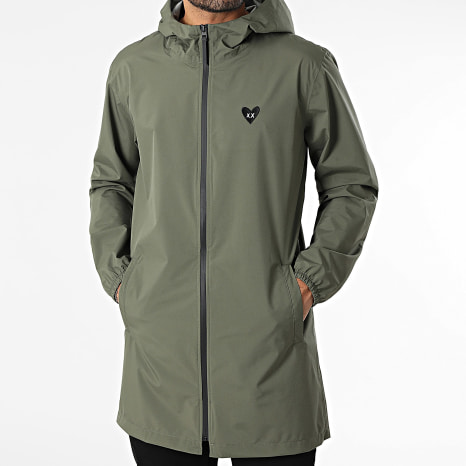 Luxury Lovers - Cortavientos con Capucha Bordado Corazón Negro Verde Caqui