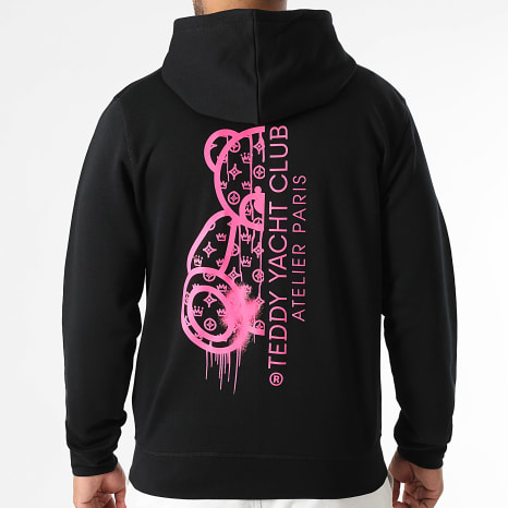 Teddy Yacht Club - Sweat Zippé Capuche Atelier Paris Noir Rose Fluo